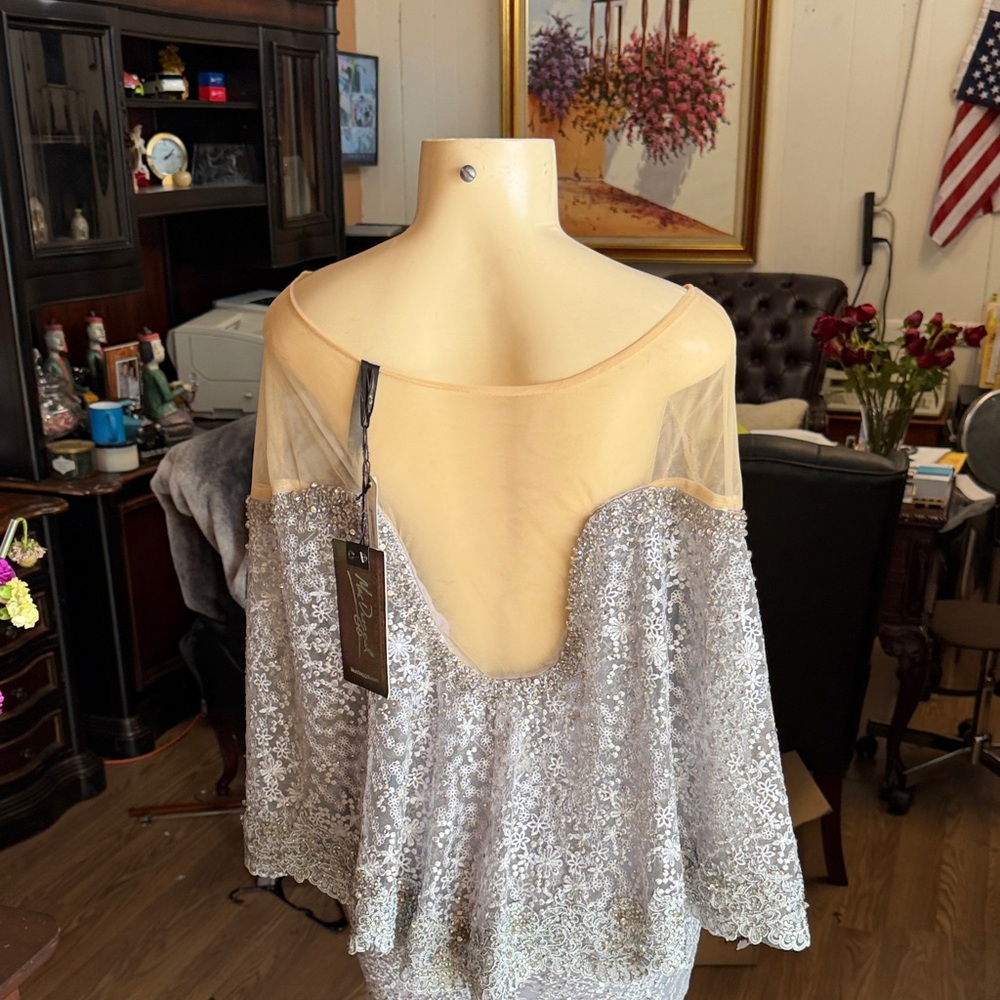 Mac Duggal Charcoal Lace Long Sleeve Dress - Picture 4 of 7